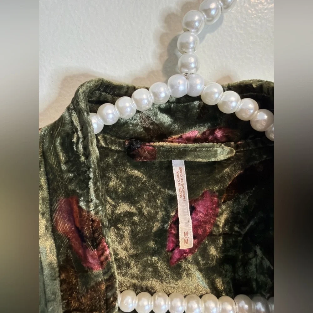 FREE PEOPLE Printed Dhalia Velvet Duster Ruched Tassels Sleeve Longline Jacket M - Picture 4 of 7